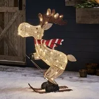 Lights4fun LED-Dekofigur LED Weihnachtsfigur außen Elch auf Skiern, Weihnachtsbeleuchtung, Höhe: 86cm