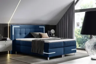 Boxspringbett Schlafzimmerbett 200x200cm AMORE Nr.1 Dunkelblau inkl. LED-Bele...