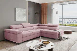 Ecksofa Sofa JADE Stoff Soro Rosa mit Schlaffunktion Ottomane Rechts