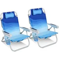 HOMECALL Klappstuhl Strandstuhl Leicht Klappbar Camping, 5-fach verstellbare Rückenlehne (Bis150KG Aluminiumrahmen, groBe Kuhitasche und Aufbewahrungstasche, 2 St), Seitentaschen, Kopfstütze, Schultergurten, Handtuchhalter