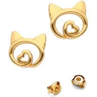 Goldene Hufeisen Paar Ohrstecker Goldene Katzen-Ohrringe mit Herz Gelbgold Kater, 925 Silber (Sterlingsilber), Hypoallergen