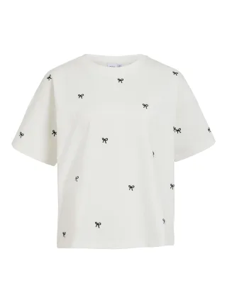 VILA - VIMONIE BOW O-NECK S/S T-SHIRT/RN Snow White - Gr. - M