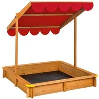 tectake Sandkasten Sandkiste Emilia mit verstellbarem Dach 120x120x120cm, aus Holz mit verstellbarem Dach