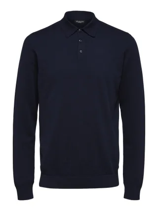 Selected - Langarm-Strick-Poloshirt - SLHBerg blau - Gr. - XXL