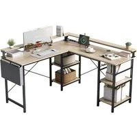 BBWL Computertisch L-förmiger Gaming-Schreibtisch mit LED, Steckdose, Monitorständer, 140 x 140 x 85 cm,mit Ablagefach, langer 2-Personen-Schreibtisch