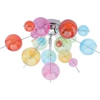 näve Deckenleuchte Explosion, ohne Leuchtmittel, exkl. 6x G9, bunte Glaskugeln, Gestell chromfarben, halbrund, D: 57cm