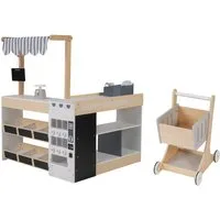 COSTWAY Kaufladen, Kaufmannsladen holz mit Einkaufswagen, Spielzeug, Kasse