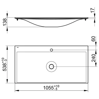 Keuco Keramikwaschtisch Edition 11 31150, B: 1055, H: 17, T: 538 mm, mit Oberflächenversiegelung Cle 31150311001