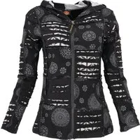 Guru-Shop Langjacke Goa Patchwork Jacke, Boho Kapuzenjacke - schwarz alternative Bekleidung