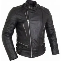 MDM Motorradjacke Retro Herren Motorrad Lederjacke in Schwarz mit Protektoren Retro Stil