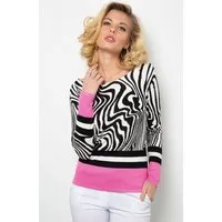 Passioni Strickpullover mit Zebra Design und Rosa Akzenten