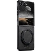 Wigento Handyhülle Für Samsung Galaxy Z Flip7 Suteni MagSafe 360 Grad Ring Hülle Schwarz, Kunstleder Hülle mit 360° Drehhalter und MagSafe-Funktion