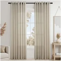 Topfinel Gardine Leinenoptik Gardinen mit Ösen Vorhänge für Wohnzimmer (2 St), Ösen, halbtransparent, vorhang halbtransparent Oatmeal 140x160 Studie kinderzimmer Boho