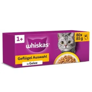 Whiskas ® Multipack Portionsbeutel 1+ Geflügel Auswahl 4 Varietäten Huhn, Ente, Geflügel, Truthahn in Gelee 80 x 85g