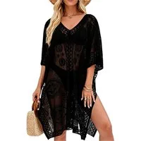 Mutig Strandkleid Damen Strandkleid Spitze Kurz mit V-Ausschnitt (Leichte Strandtunika als Bikini Cover Up, Luftiges Sommerkleid fur Urlaub, Strand) Pool, Party & Bademode Überwurf