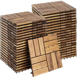 tectake Terrassenfliesen, Braun, Holz, Quadratisch, 31x2.2x31 cm, Gartenzubehör, Terrassen- & Balkonböden, Terrassenfliesen