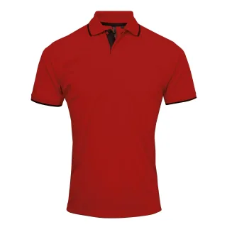 Premier Mens Contrast Coolchecker Poloshirt (Rot/Schwarz)