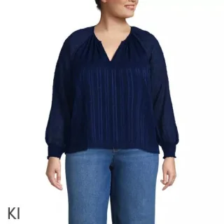 Bestickte Chiffonbluse für Damen in Plus-Größe, Damen, size: plus, Blau, Polyester, by Lands' End