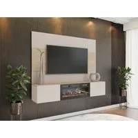 MIRJAN24 Wohnwand Deromi III mit Kamin, (2er-Set, TV-Lowboard mit Wandpaneel), Realistische LED-Flamme, Griffloses Öffnungssystem