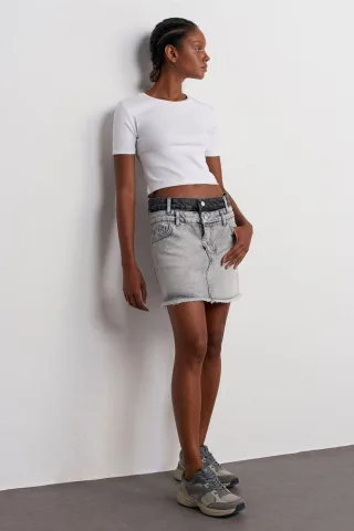 Damen Mini Jeansrock mit mittelhoher Taille