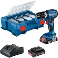Bosch Professional Akku-Schlagbohrschrauber GSB 18V-45 Professional, inkl. 2 Akkus, Ladegerät und 82-tlg. Zubehör-Set