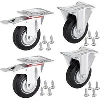 SO-TECH® Schwerlastrolle 4er Set Transportrollen RED, 75 - 100 mm, inkl. Schrauben, 2x Bockrollen, 2x Lenkrollen mit Bremse Ø 75 mm bis 280 kg