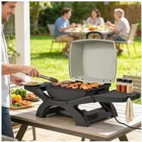 Outsunny Tischgrill mit Antihaftbeschichtete Grillrosten, Abnehmbar Fettauffangschale, 2300 W, für Balkon Innen & Außen Schwarz