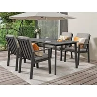 MeXo Gartenlounge-Set Garten Essgruppe für 4 Personen, (Gartenmöbel Set aus Aluminium, 5-tlg., mit PS-Tisch & bequemen Sesseln inkl. Kissen), Ideal für Garten, Terrasse & Balkon