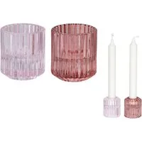 Levandeo® Teelichthalter, 2er Set Kerzenständer für Stabkerzen Glas Rosa Pink 2in1
