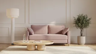 BRUNO Schlafsofa 160cm in Pink Blush Rosa | Flow | stabiles Massivholz & Boxspringkomfort
