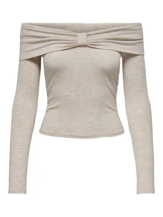 ONLY - ONLFAYOLA L/S OFF SHOULDER BOW TOP JRS oatmeal - Gr. - M