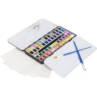 ECD Germany Kreativset Kunst- und Zeichenset Malkoffer für Kinder und Erwachsene, (48-tlg), Aquarellfarben Set 48 Farben, Pinsel, Bleistift 2B, Aquarellstift
