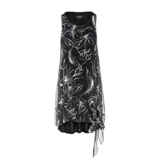 Ärmelloses doppellagiges Kleid in Schwarz und Weiß