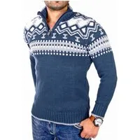Reslad Strickpullover Reslad Herren Strickpullover Crewneck Zipper Norweger Pullover RS-3110 (1-tlg) Strickpullover Männer Norwegermuster Troyer