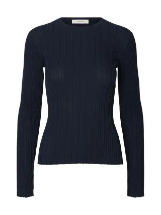 selected women - SLWTOLEDO LS KNIT STRUCTURE O-NECK Dark Sapphire - Gr. - S