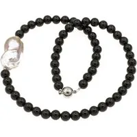 Bella Carina Perlenkette Perlenkette mit schwarzem Onyx und einer Barock Süßwasser Perle, mit einer Barockperle