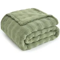 Wohndecke Kuscheldecke 150x200 weiß, Fleecedecke weich, Topfinel, dicke Decke, Wolldecke Sofadecke, luxuriös gestreift Muster