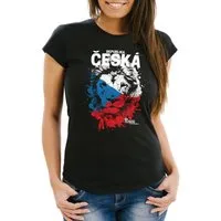 MoonWorks Print-Shirt Damen T-Shirt Fanshirt Česká republika Fußball EM WM Löwe Tschechien mit Print