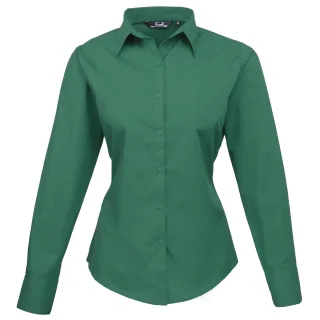 Premier Damen Popeline Bluse / Arbeitshemd, langärmlig (Smaragdgrün)