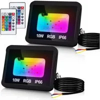 Clanmacy LED Flutlichtstrahler 1-4X RGB LED Fluter 10-50W Mehrfarbig Außen Strahler mit Fernbedienung, Außenstrahler