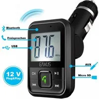 EAXUS Bluetooth FM-Transmitter für Wiedergabe Smartphone -> Autoradio, KFZ-Transmitter Bluetooth, USB-Sticks, 3,5-mm-Klinke, microSD, Mit Freisprechfunktion und USB-Anschluss zum Laden