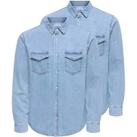ONLY & SONS Jeanshemd 2er Pack Bane (Spar-Set, 2-tlg) Jeanshemd - Baumwolle - Blickdicht - Klassischer Denim Look