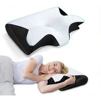 wohnTRAUM24 Nackenstützkissen Orthopädisches Kissen Kopfkissen Nackenschmerzen aus Memory Foam, Füllung: Memory- & Polyetherschaum, Seitenschläfer, Bauchschläfer, Rückenschläfer, ergonomisches Kissen mit individueller Höhenanpassung