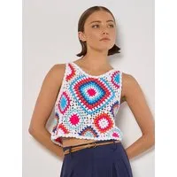 Apricot Crop-Top Diamond Crochet Weste in Cop-Länge