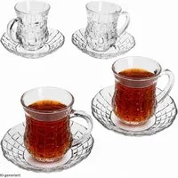 MamboCat Teeglas 4er Set Chai Teetasse mit Henkel & Untertasse Glas türkischer Tee, Glas