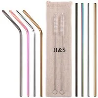 H&S Bastel-Strohhalme H&S 8er Edelstahl Strohhalme wiederverwendbar, bunt, lang