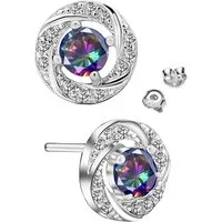 Limana Paar Ohrstecker runde 925 Silber mystischer Zirkonia Ohrringe Schmuck für Frauen Damen (Silberschmuck inkl. Schmuckbox), Weihnachten Geburtstag Muttertag Geschenk für Ehefrau Freundin Oma