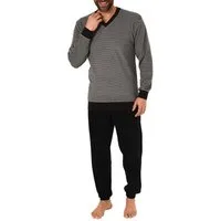 Normann Pyjama Herren Frottee Pyjama langarm mit Bündchen in Ringel Optik