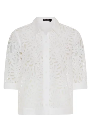 Marc Aurel - Spitzen-Bluse mit Popeline-Besatz white - Gr. - 44
