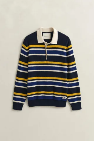 GANT - Gerippter Polopullover mit Streifen evening blue - Gr. - L
